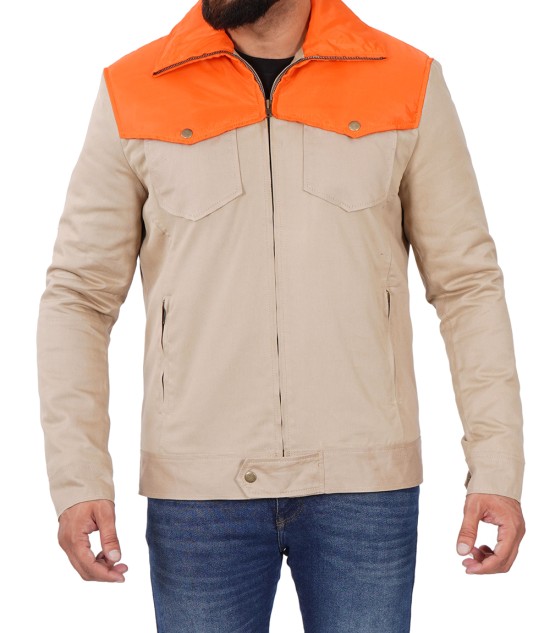 Mens Beige and Orange Two-Tone Cotton Jacket - Trucker Style
