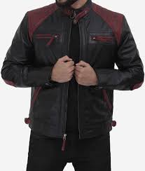 Men's Black and Maroon Quilted Cafe Racer Leather Jacket