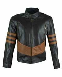 Men's Black Leather Brown Striped Jacket