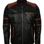 Men's Black Leather Brown Stripped Jacket