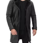 Men's Black Shearling Leather Coat - 3/4 Length