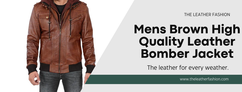 Mens Brown High Quality Leather Bomber Jacket