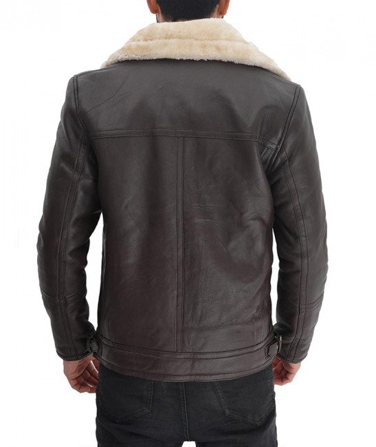 Mens Brown Asymmetrical Shearling Leather Jacket