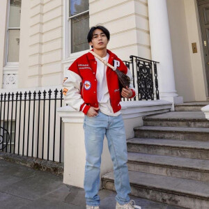 Men's Cotton Red And White Varsity Jacket