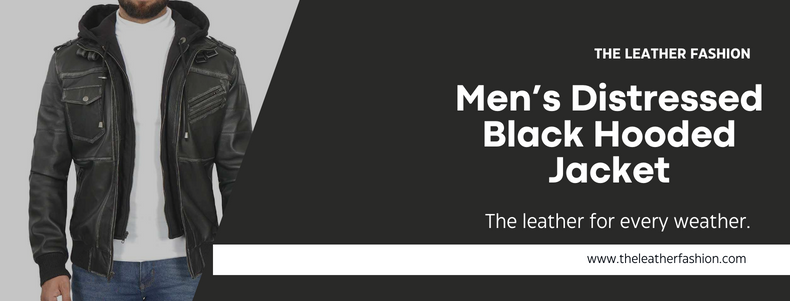 Men’s Distressed Black Hooded Jacket (1)