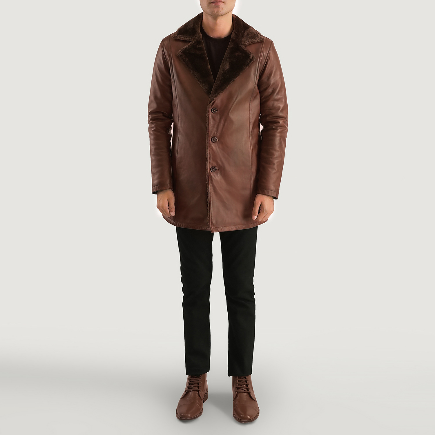 Men's Distressed Leather Fur Coat