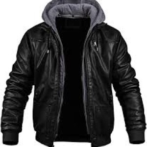 Men’s Hooded Black Bomber Leather Jacket