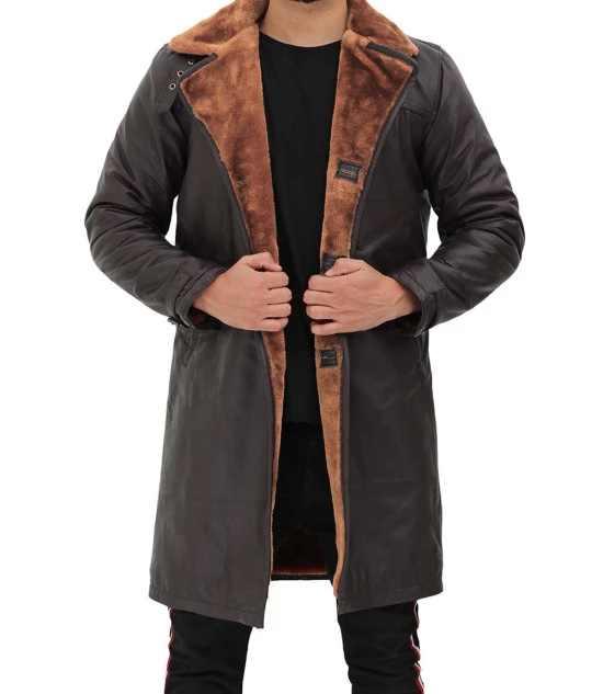 Turlock Mens Dark Brown 3/4 Length Shearling Coat