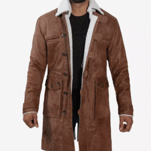 Men's 3/4 Length Distressed Brown Sherpa Leather Coat