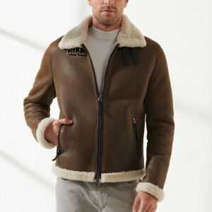 Men's Premium Brown Shearling Collar Jacket