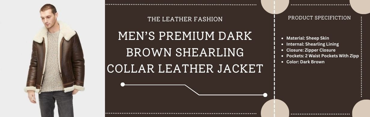 Men's Premium Dark Brown Shearling Collar Leather Jacket 1