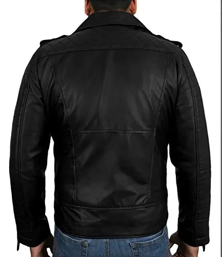 Mens Quilted Black Biker Leather Jacket