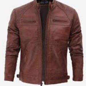 Men's Quilted Shoulder Brown Leather Jacket