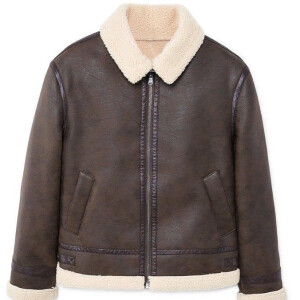 Men's Shearling Collar Brown leather Jacket