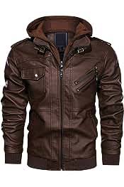 Men's Slim Fit Brown Bomber Leather Hooded Jacket