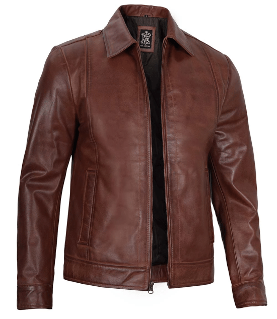 Reeves Mens Harrington Premium Brown Leather Jacket