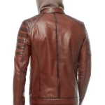 Men’s Stylish Brown Leather Hooded Jacket