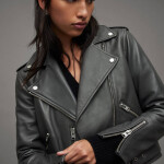 Womens Belted Hem Leather Biker Jacket