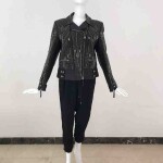 Women Black Leather Studded Jacket