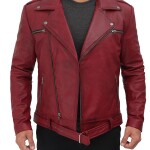 Men’s Maroon Leather Biker Jacket