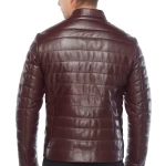 Genuine Maroon Leather Men’s Puffer Jacket