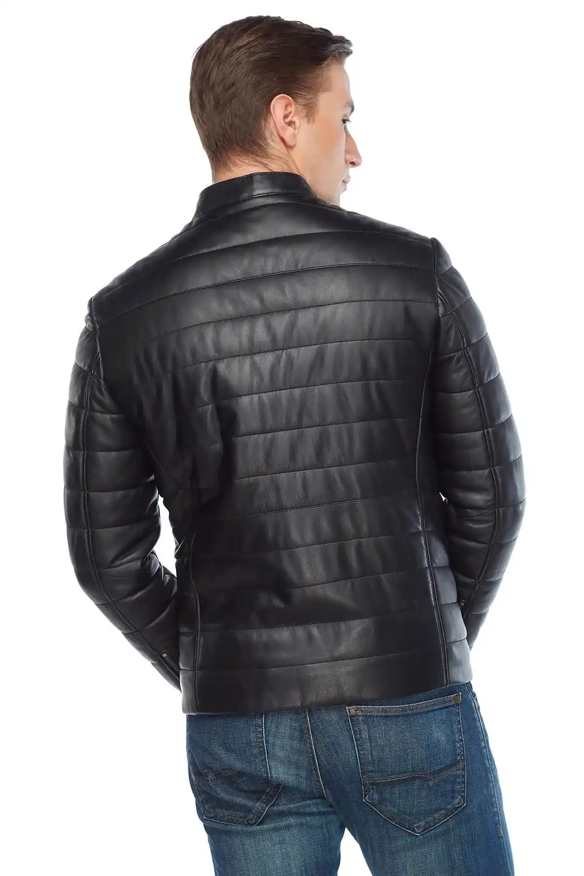 Genuine Black Leather Men’s Puffer Jacket