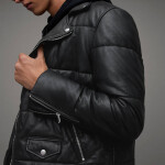 Men's Quilted Puffer Leather Biker Jacket