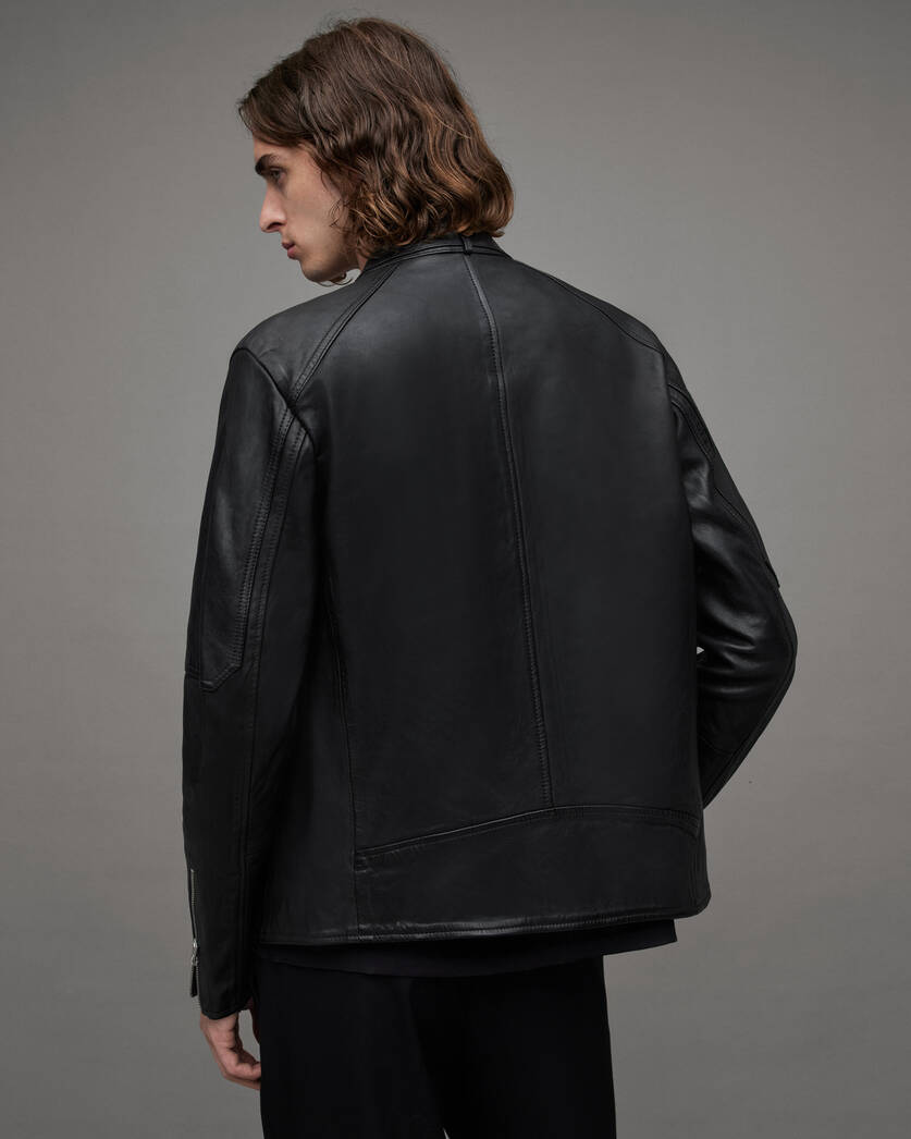 Leather Snap Collar Men's Jacket