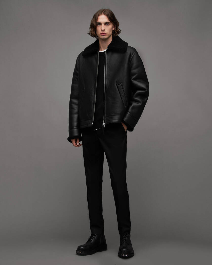 Men's Black Shearling Relaxed Fit Jacket