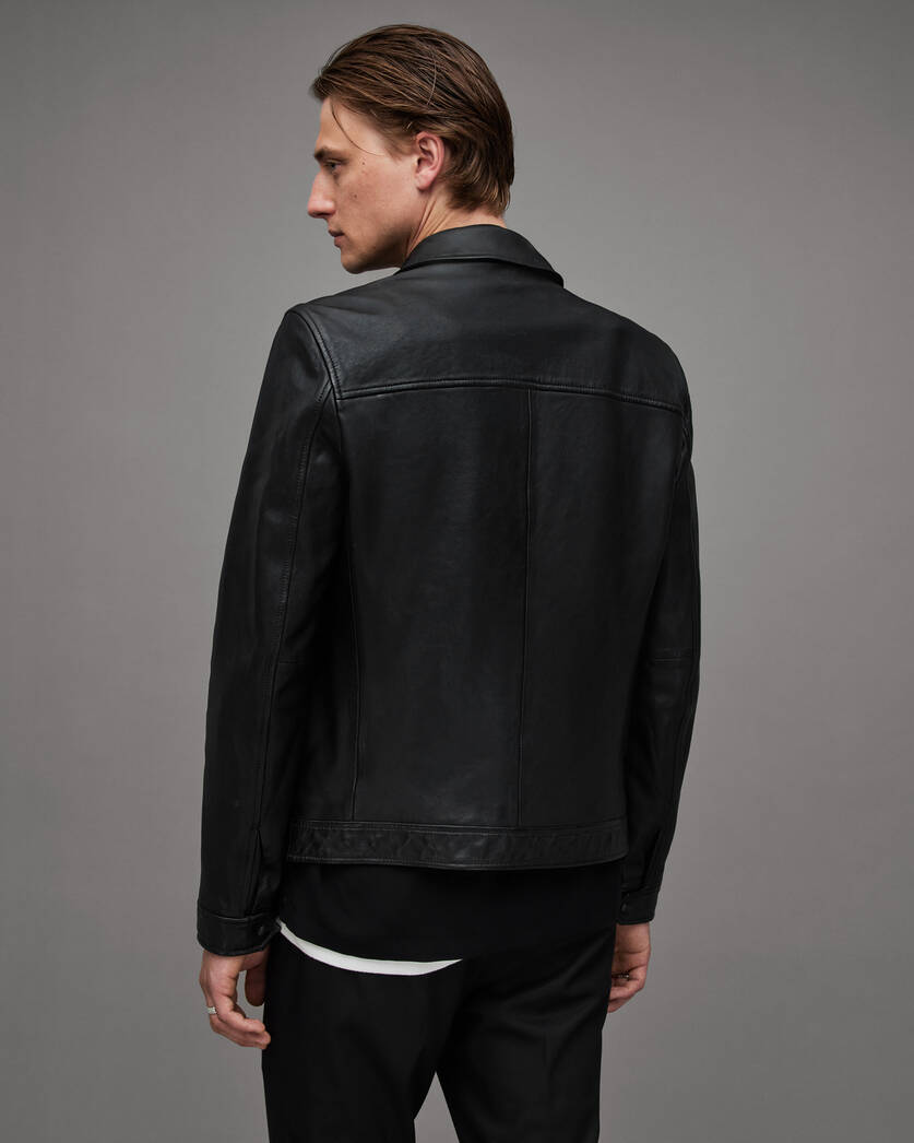 Men's Slim Front Zip Up Leather Jacket