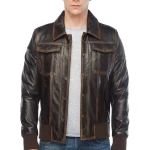 Real Distressed Leather Bomber Jacket