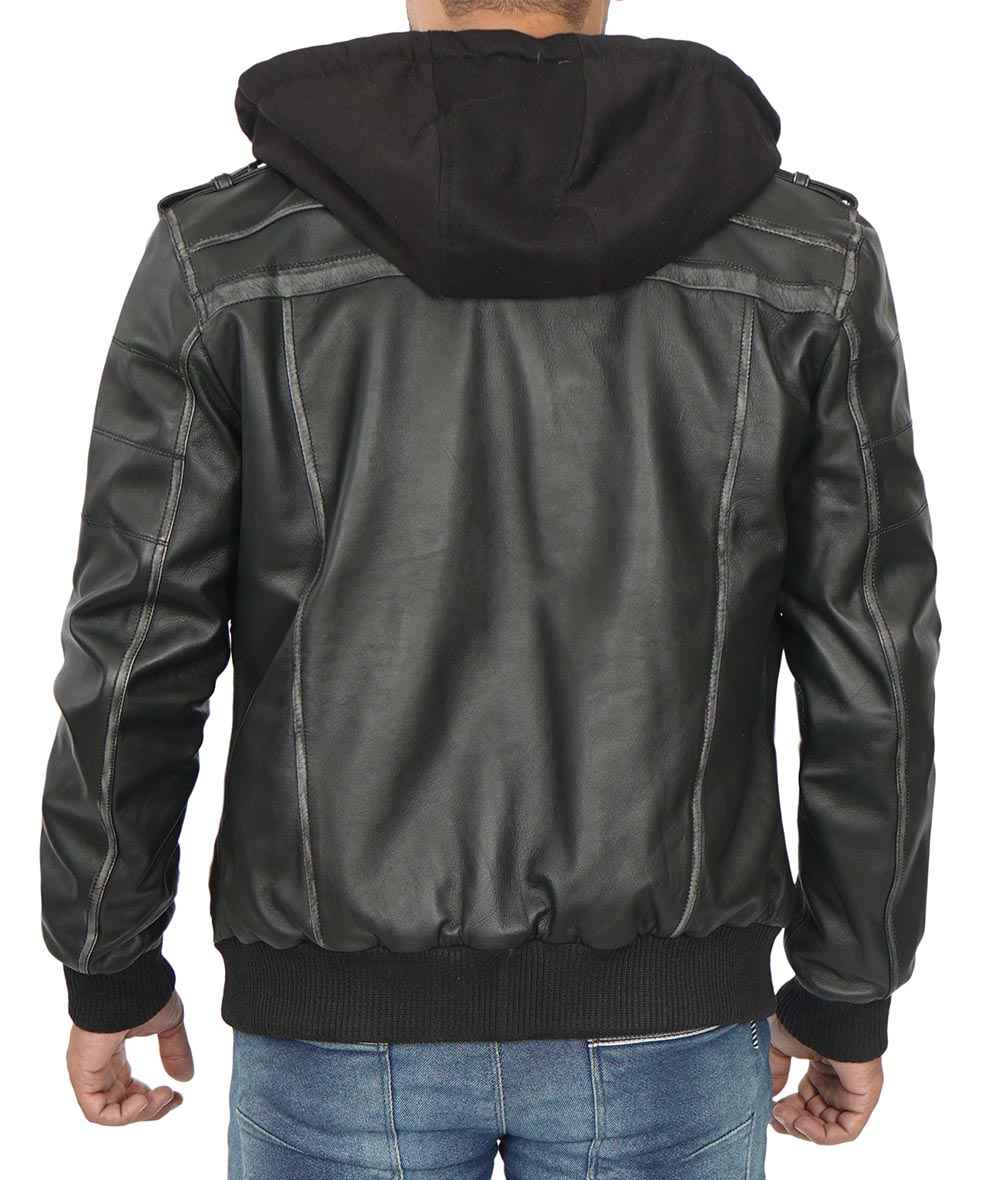 Men’s Distressed Black Hooded Jacket