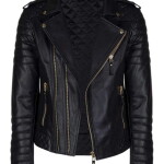 Men’s Black Leather Biker Jacket With Gold Zips