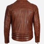 Men’s Quilted Brown Leather Biker Jacket