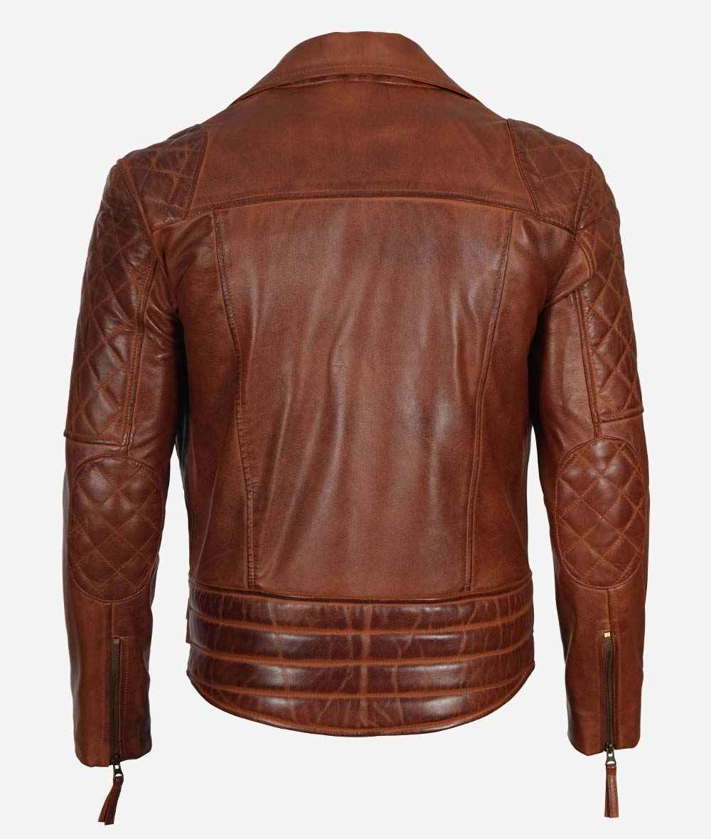 Men’s Quilted Brown Leather Biker Jacket