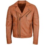 Men’s Real Leather Biker Tan Jacket