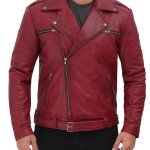 Men’s Maroon Leather Biker Jacket