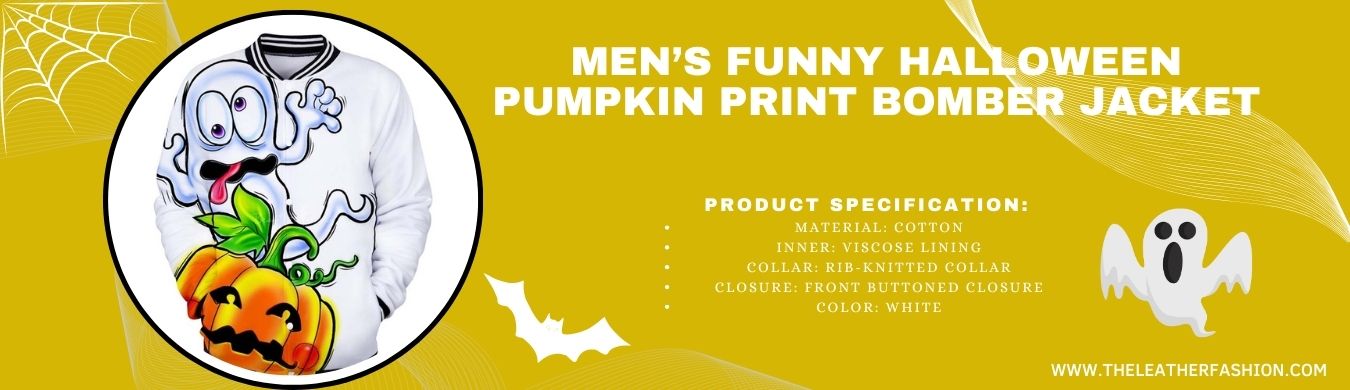 Banner Of Men’s Funny Halloween Pumpkin Print Bomber Jacket