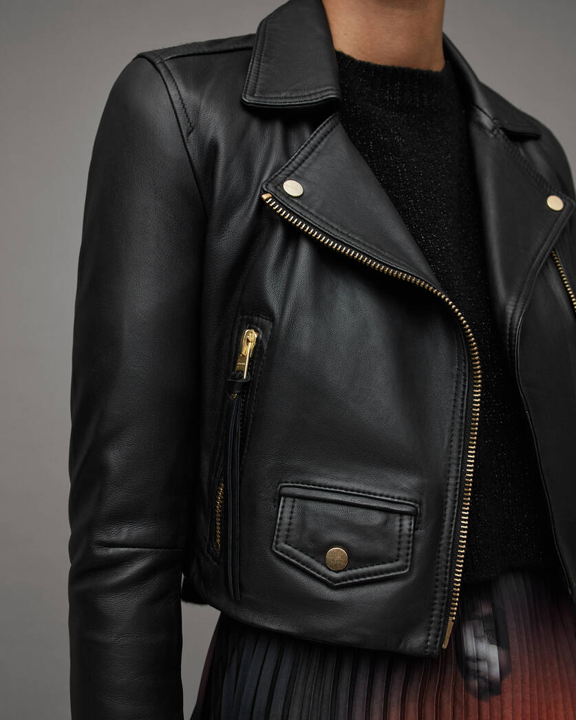 Elora Cropped Leather Biker Jacket
