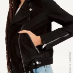 Women Black Motorcycle Suede Leather Jacket