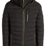 Quilted Water Resistant Hooded Puffer Jacket with Faux Shearling Lined Bib