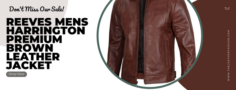 Reeves Mens Harrington Premium Brown Leather Jacket