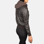 Roslyn Brown Hooded Leather Bomber Jacket