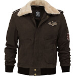 Pierson Brown Mens Leather Bomber Jacket with Removable Shearling Collar