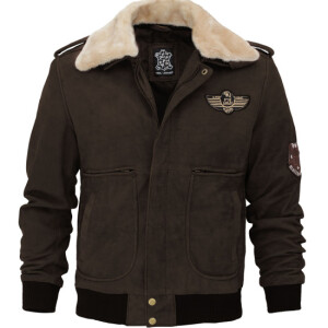 Pierson Brown Mens Leather Bomber Jacket with Removable Shearling Collar