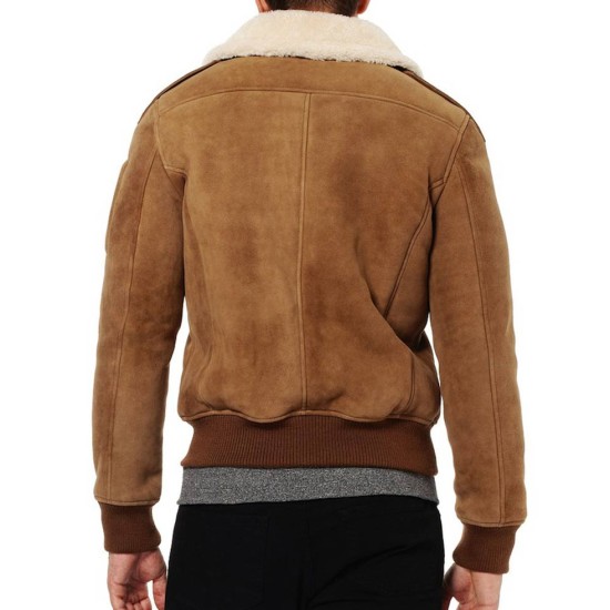 Men’s Faux Shearling Collar Suede Leather Jacket