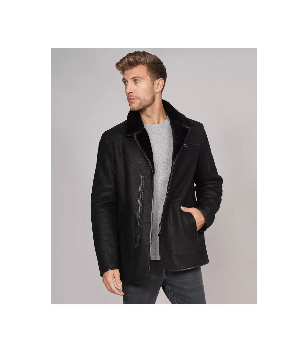Shearling Sheepskin Jacket In Black