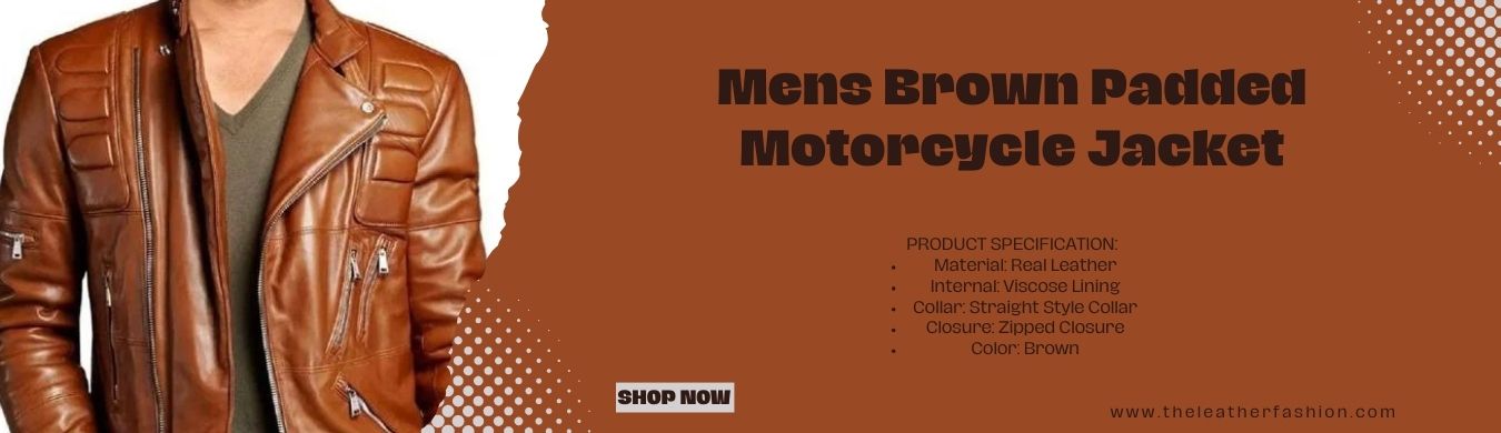 Banner For Mens Brown Padded Motorcycle Jacket