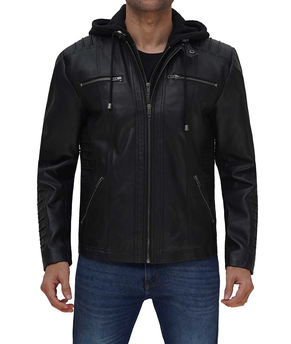 Men’s Removable Hood Black Jacket