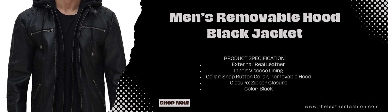 Banner For Men’s Removable Hood Black Jacket